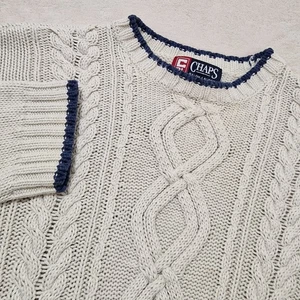 Chaps Ralph Lauren Sweater Mens XL Off White Cable Knit Aran Crewneck Pullover - Picture 1 of 11