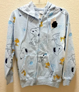 NUEVO CON ETIQUETAS Peanuts Snoopy Woodstock Cremallera Completa Azul Sudadera con Capucha Bolsillos Delanteros Para Mujer Pequeña - Imagen 1 de 4