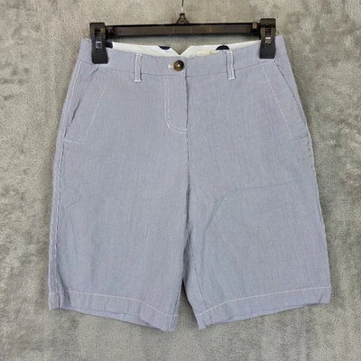 Boden Shorts Womens 2 Blue White Seersucker Stripe Cotton Blend Chino Bermuda - Image 1 of 4