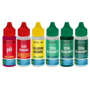 6 Bottle Refill Solution Pack for Premium 5-Way Swimming Pool & Spa Test Kit - Picture 1 of 5