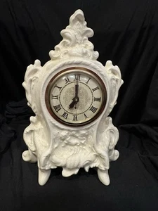Lanshire Vintage 1970s Victorian Style White Ceramic Mantle Clock Non Working - Picture 1 of 13