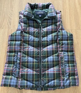 Lands' End Women's Down Puffer Jacket Vest Tartan Plaid Coat Sz Medium New - Picture 1 of 7