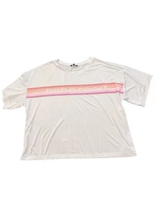 Bebe Sport Short Rainbow Stripe Tee White Crop Top Logo NWT Gym Yoga Casual Walk - Picture 1 of 11
