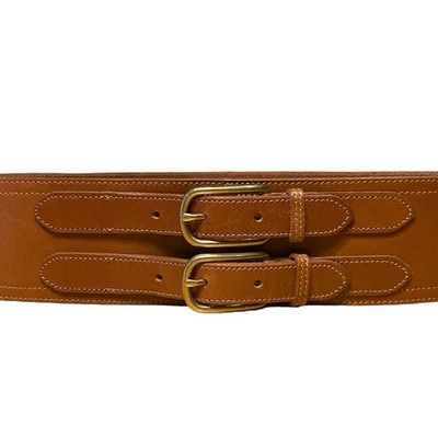 J. Crew Genuine Italian Leather Double Buckle Belt Brown Made in USA 30-32 - Image 1 of 4