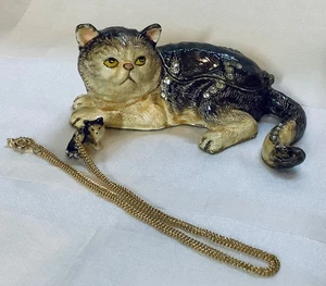 Perserkatze Kristall Schmuck emailliert Messing Schmuckschatulle mit passender Halskette - Bild 1 von 14