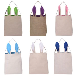 6 PCS Bunny Easter Basket Easter Eggs Hunt Jute Handbag + Cute Ears Bucket Tote - Picture 1 of 19