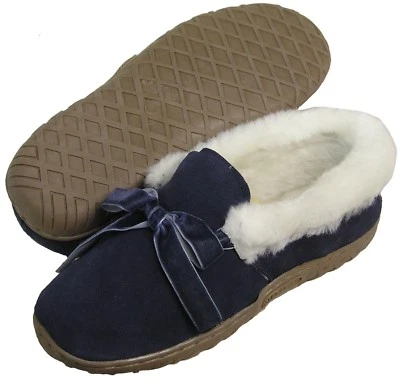 Zapatilla para mujer Ciabatta Ultimate de cuero gamuza forrada en piel de oveja (azul marino/gamuza)  Foto 1 de 3