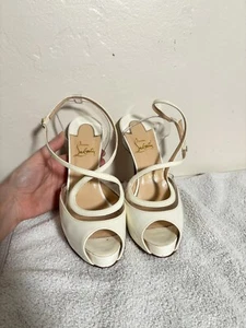 Christian Louboutin White Heel Pumps with Ankle Strap Size 38 US Women's - Picture 1 of 17