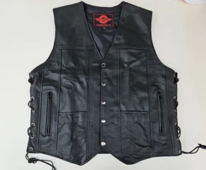 Alpha Cycle Gear Black Leather Vest Size XL Motorcycle Club Conceal Carry Biker - Picture 1 of 11