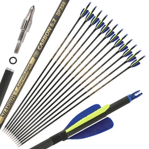 6/12 X 30''Archery Pure Carbon Arrow Spine300-600 2''Natural Feather Shooting - Picture 1 of 9