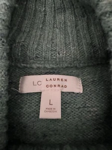 Lauren Conrad Size Large Blue Green Sweater Oversized Mock Neck Cable Knit NWOT - Picture 1 of 12