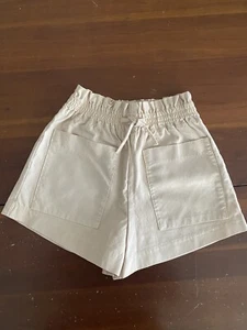 Zara Girls Size 6 High Waisted Neutral Cream Linen Shorts  - Picture 1 of 3
