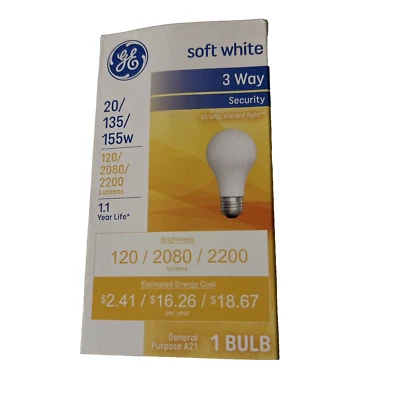 GE Soft White 20/135/155watts 3 Way Security Light Bulb A21 Shape E26 screw Base - Image 1 of 4
