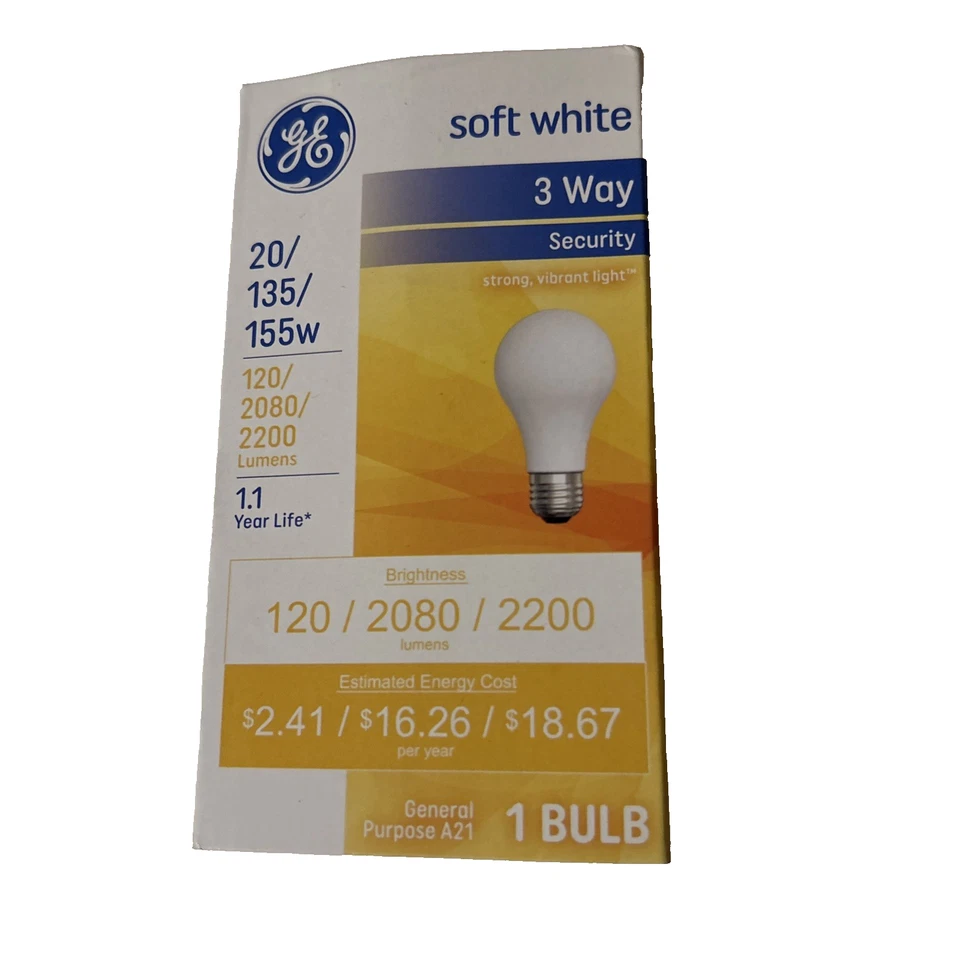 GE Soft White 20/135/155-Watts Three Way Light Bulb A21 Medium Base 6Pk. - Image 1 of 4