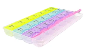 Scatola pillole 28 slot 7 giorni settimanale tablet contenitore medicinali organizzatore - Foto 1 di 10