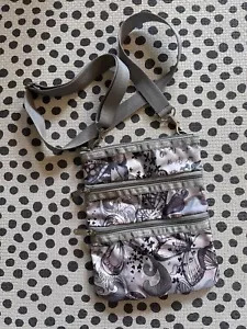 LeSportsac Bag Gray with Purple Grey Butterflies 3 Zipper Crossbody or Shoulder - Picture 1 of 5