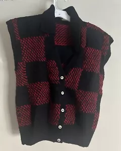 VTG South Wool Sweater Vest Black Red Hand Knit 100% Pure Virgin Wool Large L - Picture 1 of 6