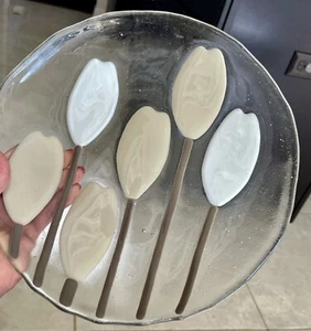 LAMPADINE TULIPANO VINTAGE MCM trasparente piatto vetro bollato moderno, colori naturali UNICO 10" - Foto 1 di 16