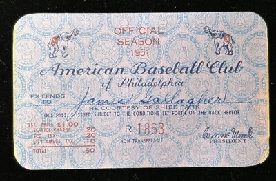 1951 A’s Ticket Pass Mickey Mantle Age 19 HR #3/13 YR Ted Williams HR#25 YR⚾️ - Image 1 of 4