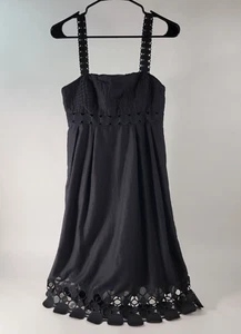 Catherine Malandrino Womens Dress Sz 6 Black Strappy Lined Embellished Midi - Picture 1 of 9