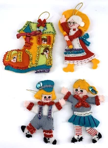 Bucilla Old Woman in the Shoe Christmas Ornaments Felt Jeweled Beaded Sequin Vtg - Picture 1 of 11