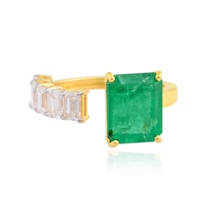 5.00 TCW Sambianischer Smaragd Manschette Ring Kunstdiamanten Grown Cvd Diamant - Bild 1 von 7