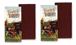 4 PCS Autumn Fall Kitchen Towels Happy Harvest NEW - Picture 1 of 2