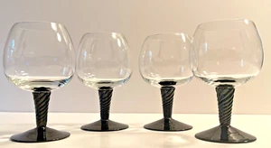VTG Rare 8 oz Snifter Glasses Clear Bowl Black Base &Twisted Stem Set of 4 - Picture 1 of 6