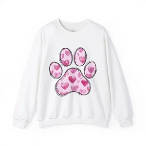 Paw Print Heart Sweatshirt, Pet Lover Gift, Cozy Crewneck, Valentine’s Day, - Picture 1 of 25