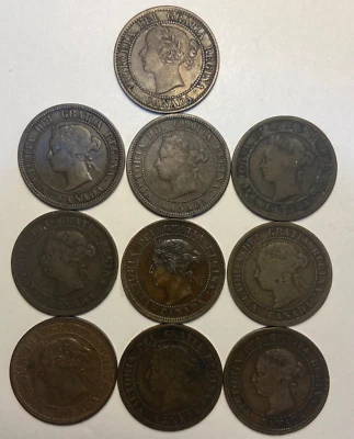 Canada One Cent 1859, 1876-H, 1881-H, 1882-H, 1884, 1886, 1887, 1888 1890-H,1892 - Image 1 of 4