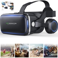 3D Virtual Reality VR SHINECON Movie Game Glasses With Headphones 4.7-6 Inch