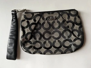 COACH Signature Wristlet Zipper Pouch Black - Picture 1 of 5