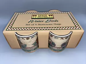 JUEGO (4) Tazas de gres Debbie Mumm Winter Birds NUEVAS SIN USAR - Imagen 1 de 6
