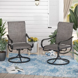 Set of 2 Swivel Patio Dining Chairs High Back Metal Chairs Outdoor furniture Set - Picture 1 of 14