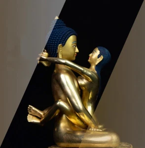 plattierte Messing Tibet Love Buddha Statue Sex Buddha für Liebe Segen 21cm hoch - Bild 1 von 11