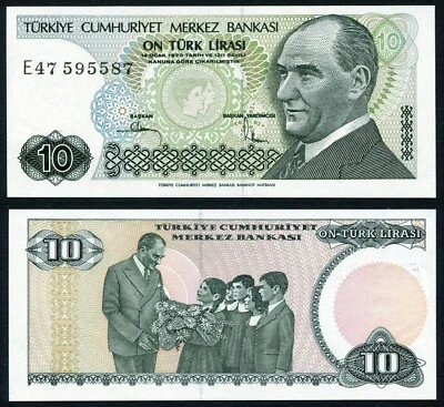 Turkey 10 lira 1979 President Kemal Ataturk & Children P193 (2) Serial UV UNC - Image 1 of 4