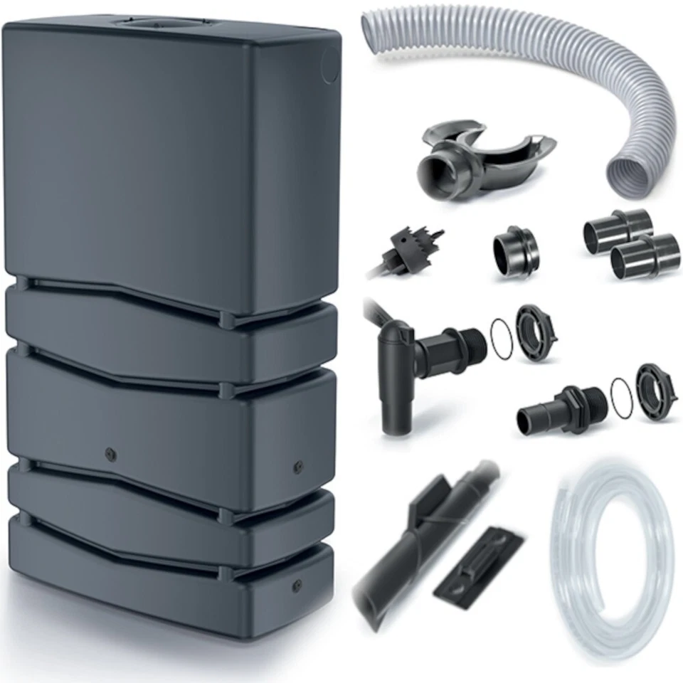 PROSPERPLAST Regentonne 350L Regenfass Regenwassertank Wasserfass + Anschluss-Set Anthrazit