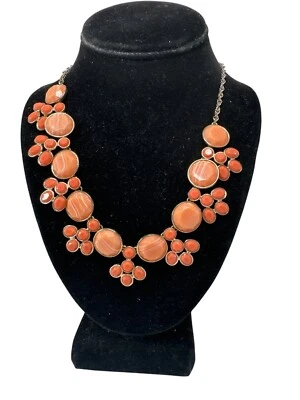 Orange Beaded Statement Necklace With Gold-Tone Chain & Floral Design Bib - Image 1 of 4
