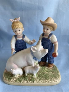 DENIM DAYS collection figurine1985  #8813 Prize Pig and Piglets VINTAGE - Picture 1 of 6