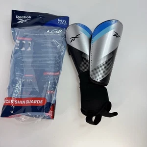 Reebok Soccer Shin Guard M/L Silver Blue Pads Sports Lacross Protection Adult L - Picture 1 of 8