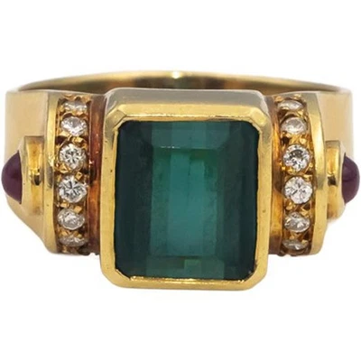 18k Yellow Gold VS Diamond Tourmaline Ruby Cocktail Ring 3.35CT Size 8.25 - Image 1 of 4