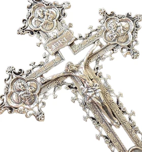 1900s Antique Sterling Silver Four Apostle Crucifix Crucifixion Christ Reliquary - Picture 1 of 19