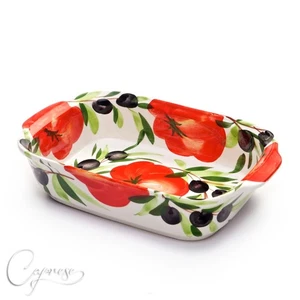 BASSANO KERAMIK AUFLAUFFORME BRÄTER 29,5 CM TOMATEN MIT OLIVE AUS ITALIEN NEU - Bild 1 von 3