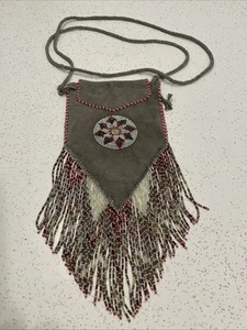 Native American Suede Beaded Medicine/Herb/Tobacco/Cell Phone/ Crossbody Pouch - Picture 1 of 14