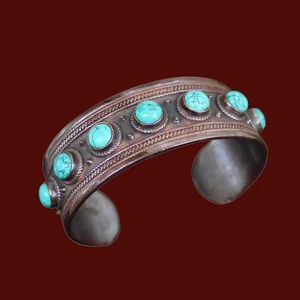 Turquoise Copper Cuff Bangle Bracelet Turquoise Copper Jewelry Gemstone Bracelet - Picture 1 of 9