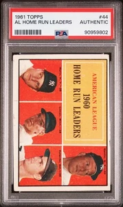 1961 Topps #44 - AL Home Run Leaders Mickey Mantle Roger Maris PSA Authentic !! - Picture 1 of 2