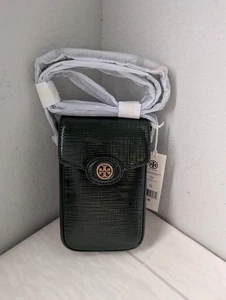 NEU MIT ETIKETT TORY BURCH ROBINSON SCHRAFFIERTE TELEFON-UMHÄNGETASCHE IN DARK EVERGLADE - Bild 1 von 4
