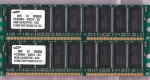 1GB 2x512MB PC-3200E DDR-400 ECC SAMSUNG M381L6423FTM-CCC RAM MEMORY KIT 184-Pin - Picture 1 of 2