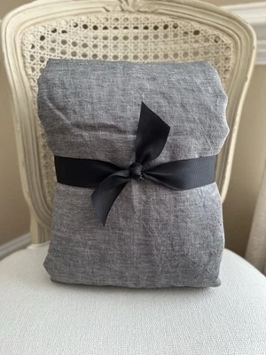 Capa de edredom Pottery Barn linho belga COMPLETA/RAINHA couro carvão USADA - Imagem 1 de 4