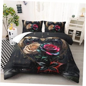 Colorful Rose Comforter Sets for Adults, Flower Bedding Set Size Queen Style 1 - Picture 1 of 8